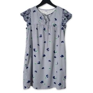 Old Navy Midi Dress Womens Small Striped Floral‎ Embroidered Ruffle Cottagecore